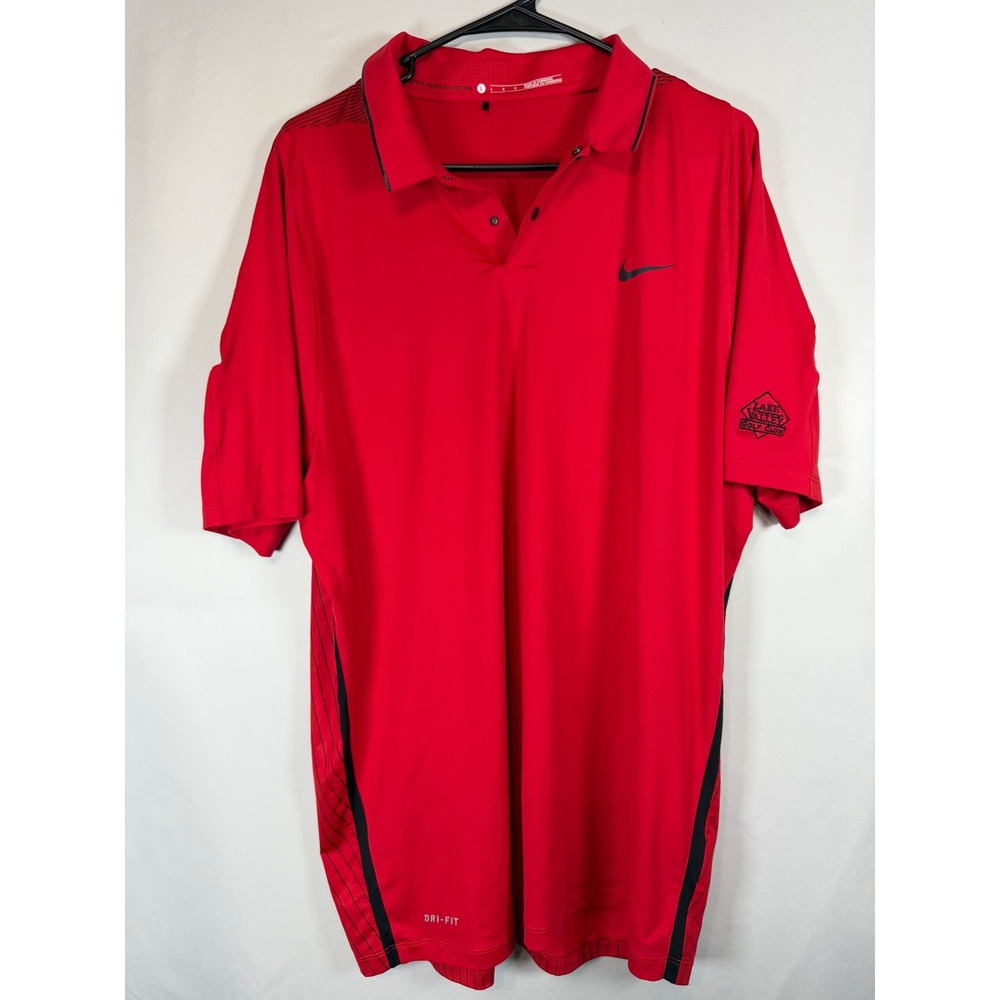 Nike Tiger Woods Collection Red Golf Polo Shirt Mens Large Lake Valley Dri-FIT